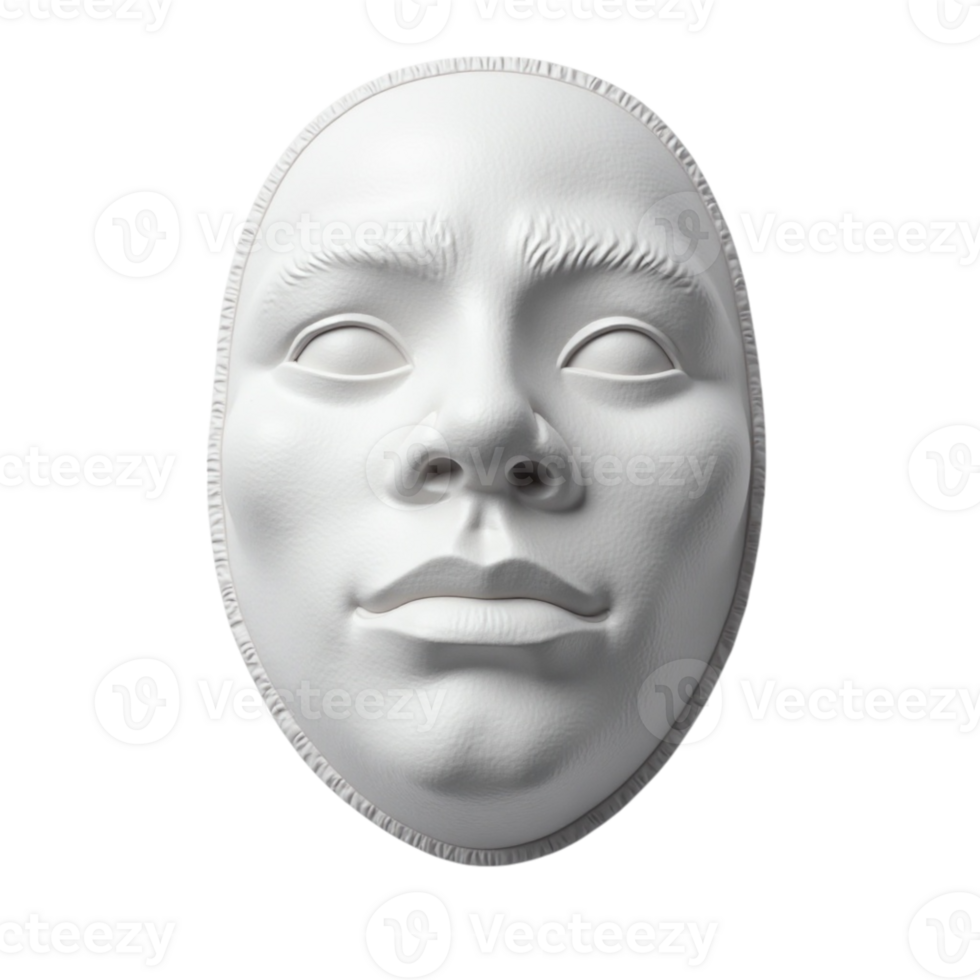 Realistic white human face mask with detailed features transparent background image png