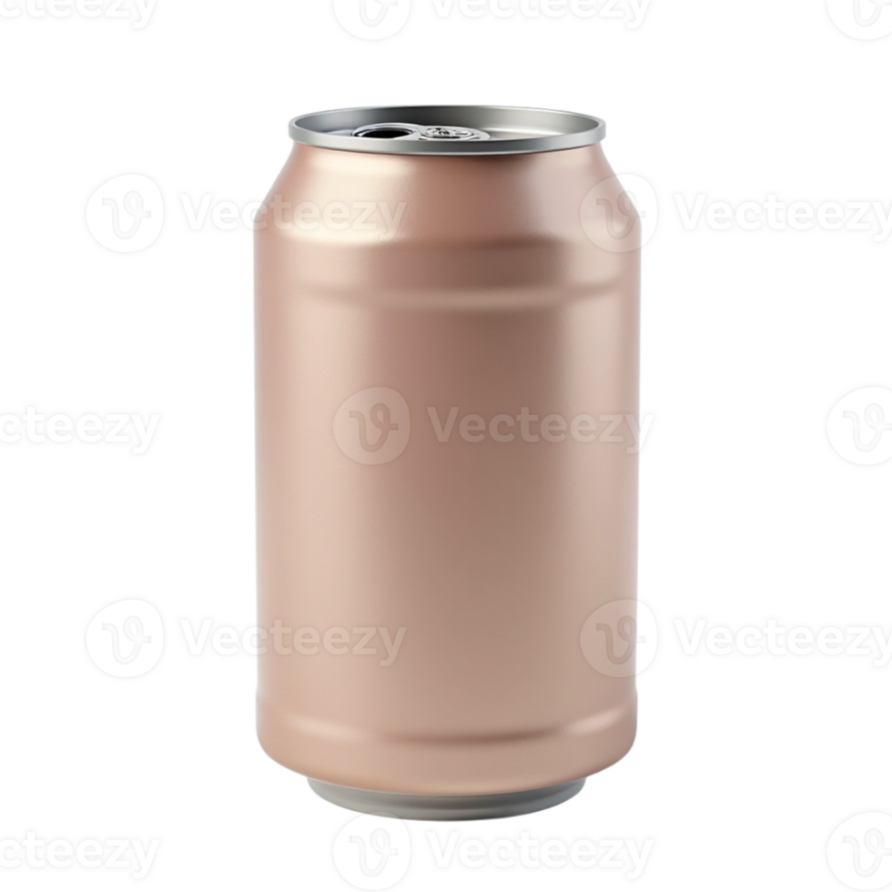 Rose Gold Metallic Beverage Can with Transparent Background, Blank Template Mockup for Design png