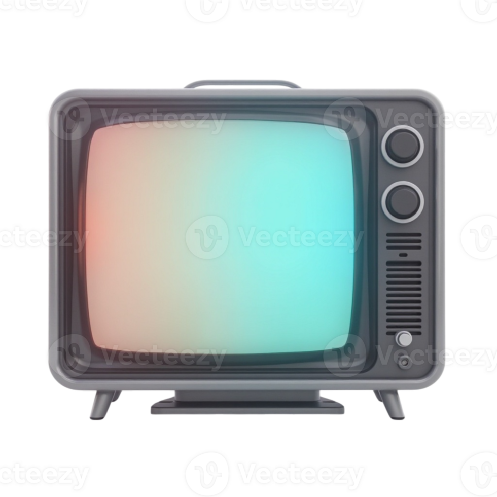 Retro Television 3D Rendered Icon with Glowing Screen on Transparent Background Technology Nostalgia Design Element png