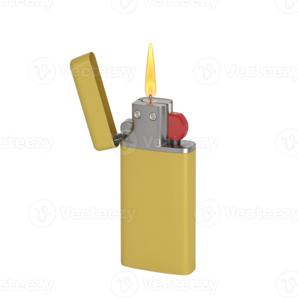 Realistic 3D Render of a Lit Yellow Lighter with a Transparent Background Object png