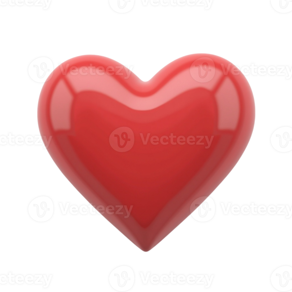Shiny 3D Red Heart Symbol Graphic with Glossy Surface and Transparent Background File png