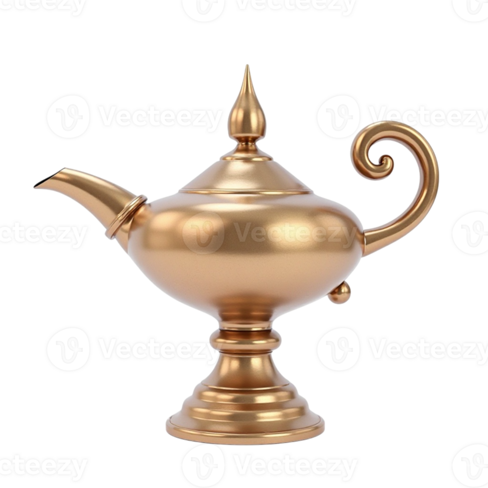 Shiny Golden Magic Lamp Object on Transparent Background - 3D Render Illustration png