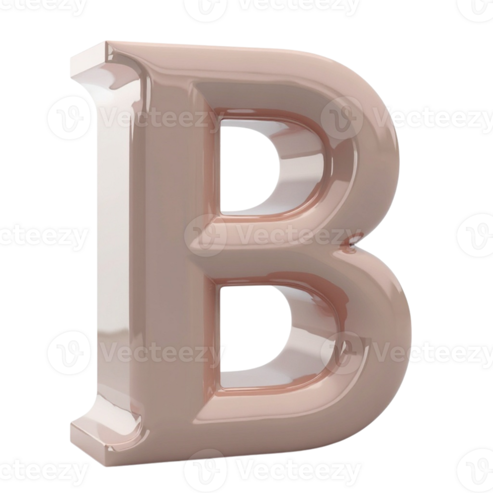 Shiny Rose Gold Metallic 3D Rendered Capital Letter B Isolated on Black Background png