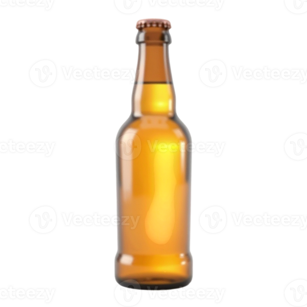 Single amber brown beer bottle with metal cap isolated on a transparent background png