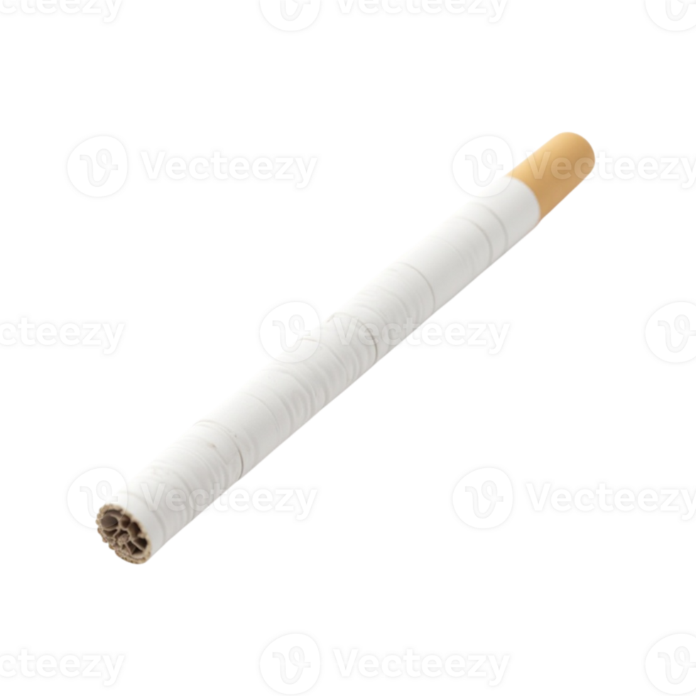 Single tobacco cigarette with filter isolated on transparent background for design png