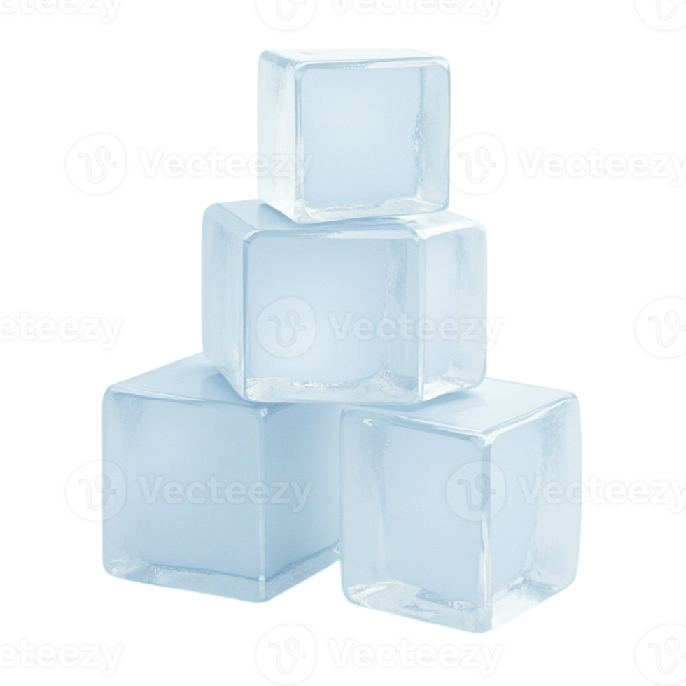 Stack of translucent melting ice cubes isolated on a transparent background for cold beverage concepts png
