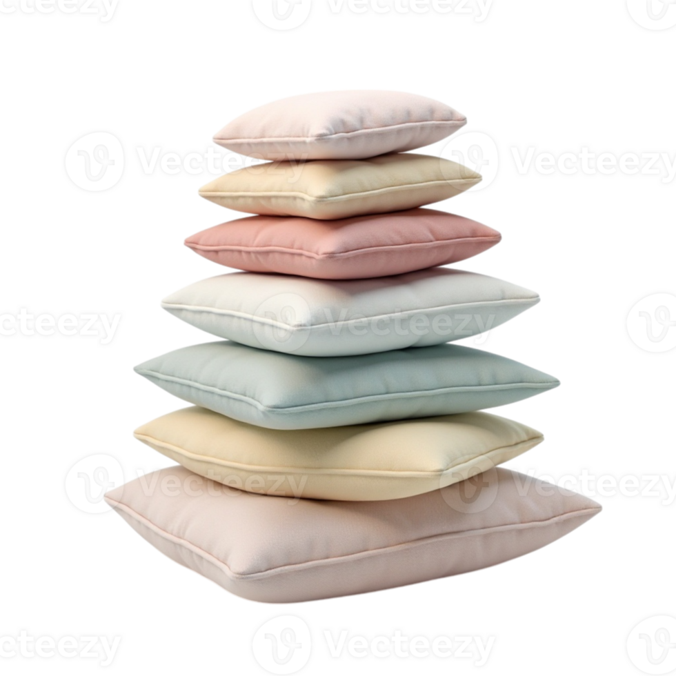 Stack of soft pastel pillows arranged in a stable pyramid structure on a transparent background png
