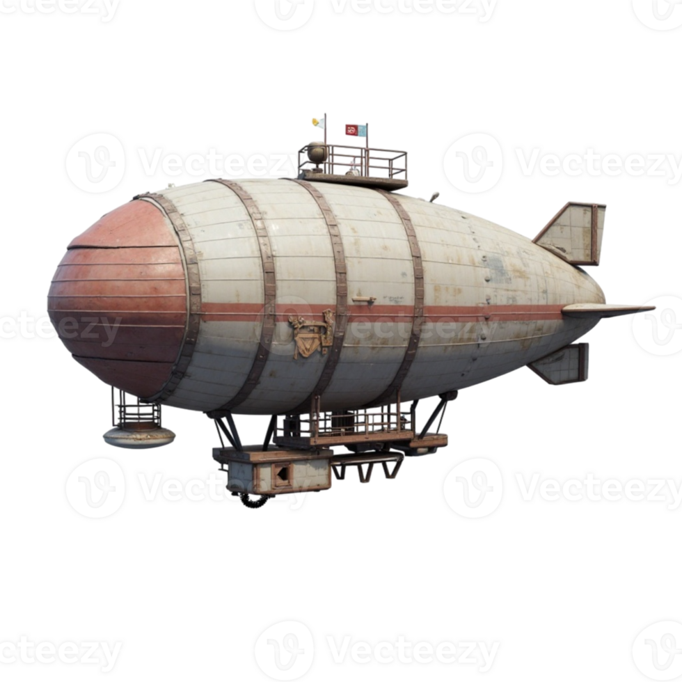 Steampunk airship illustration with transparent background file isolated on black background png