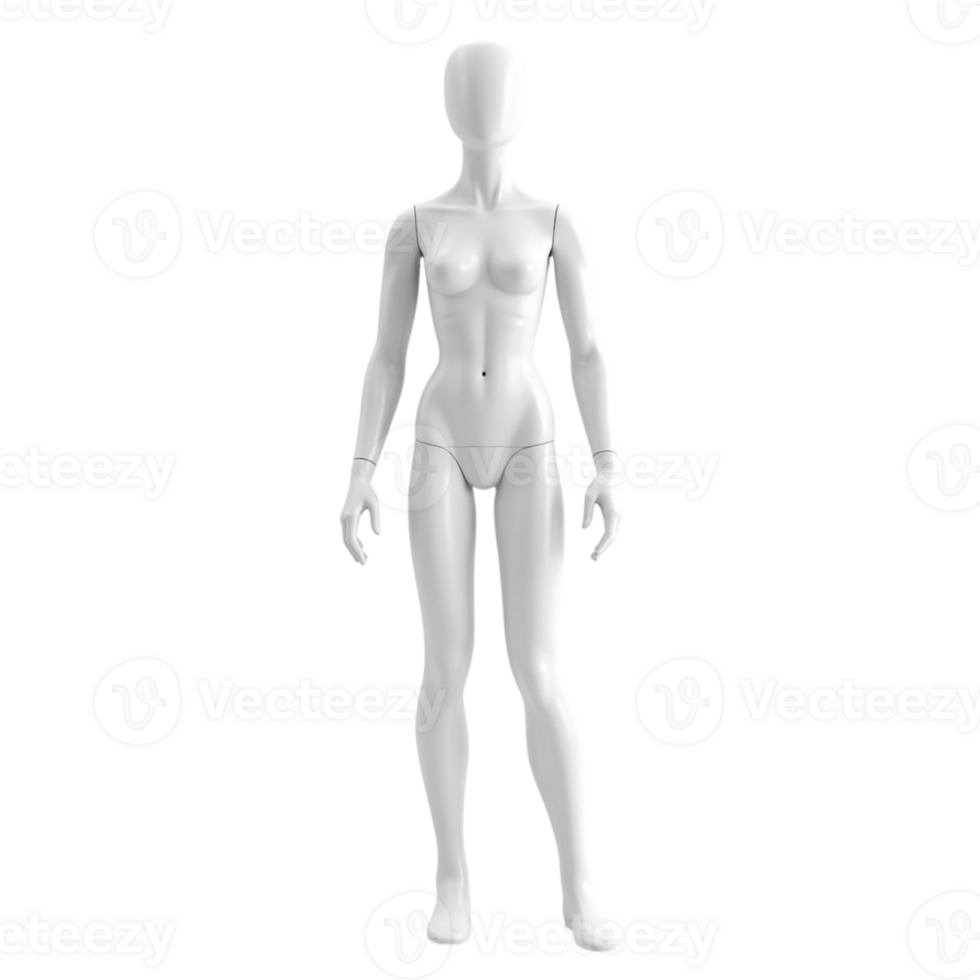 Standing Full Body White Female Mannequin for Fashion Display and E-commerce Transparent File png