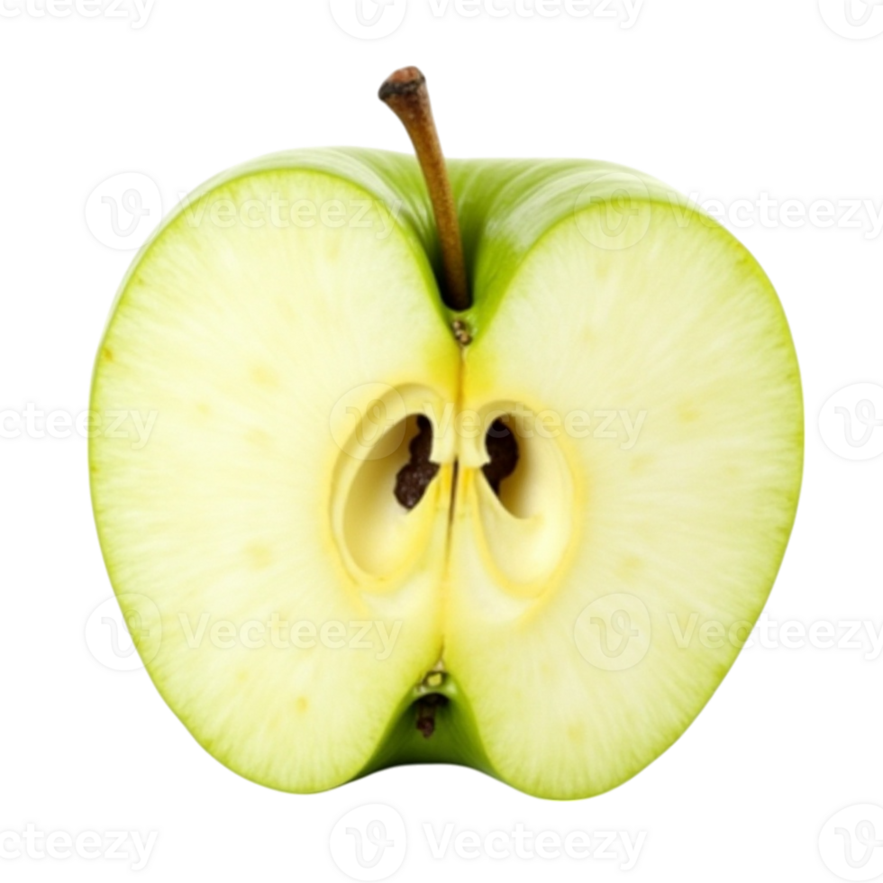 Sliced Green Apple on Black Background Showing Internal Seeds and Core, with Transparent Background png