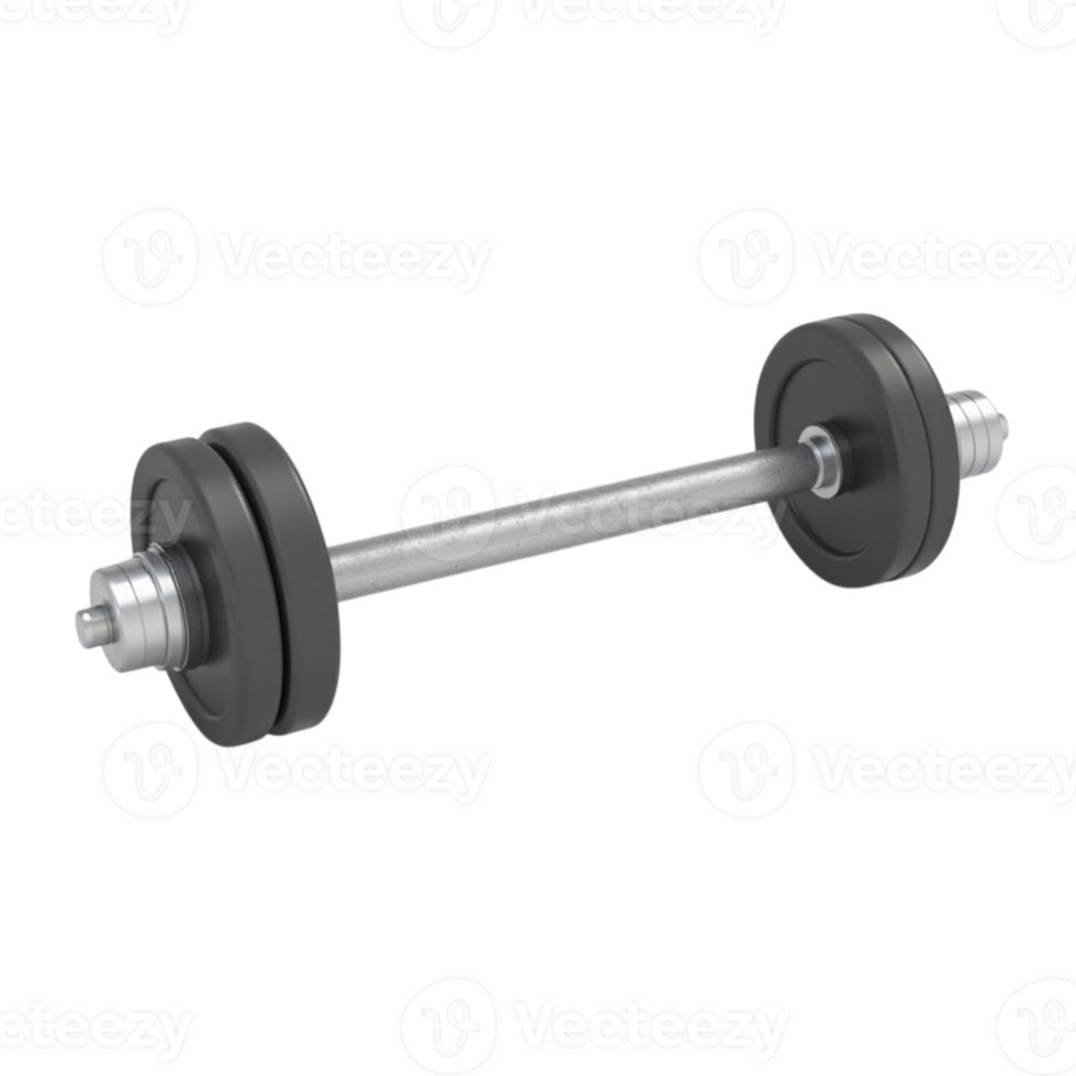 Studio shot of a single heavy dumbbell with weights isolated on a transparent background 3d rendering file png