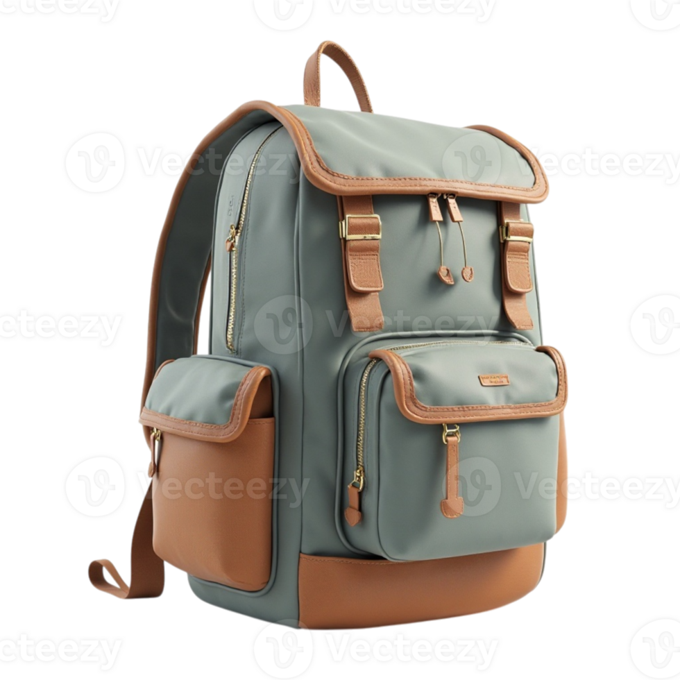 Stylish Retro-Modern Backpack with Multiple Pockets and Leather Accents Isolated on Transparent Background File png