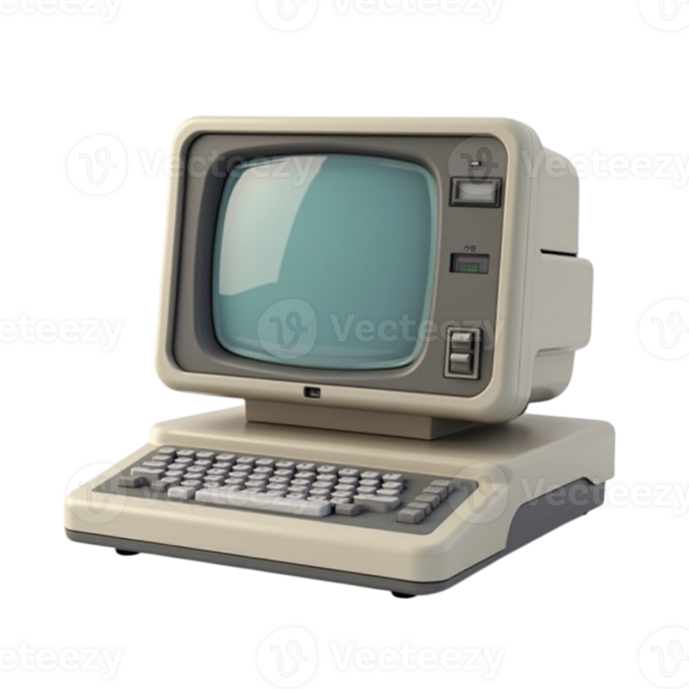 Stylized Vintage Personal Computer PC Terminal 3D Render Icon Transparent Graphic png