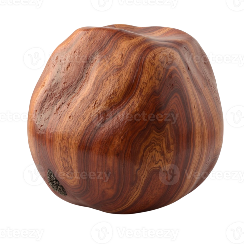 Textured wooden sphere object with natural grain pattern isolated on black transparent background png