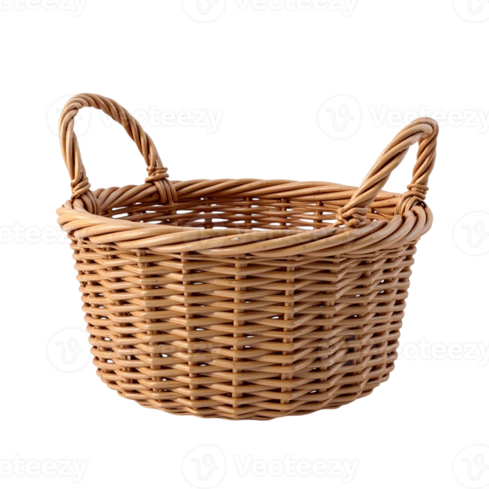 Traditional Woven Wicker Basket with Handles Isolated on Transparent Background Format for Design Use png