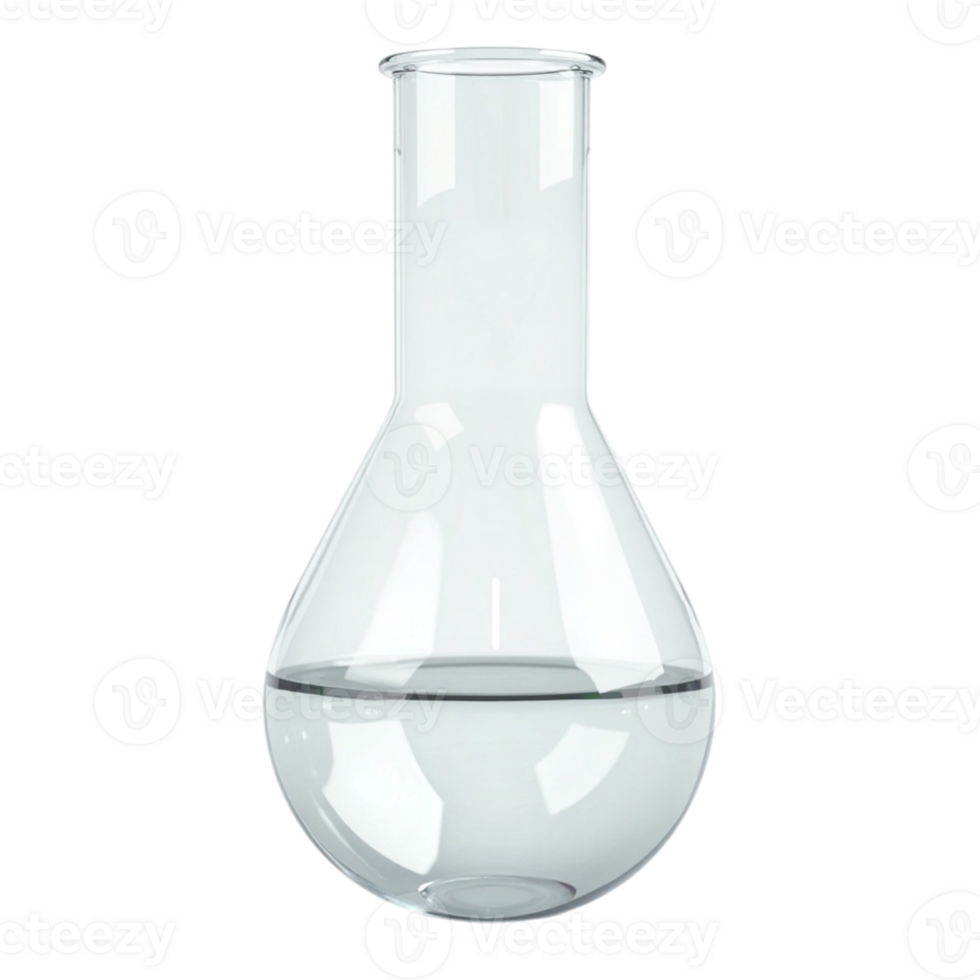 Transparent laboratory flask filled with clear liquid for scientific experiments This is a file with a transparent background png