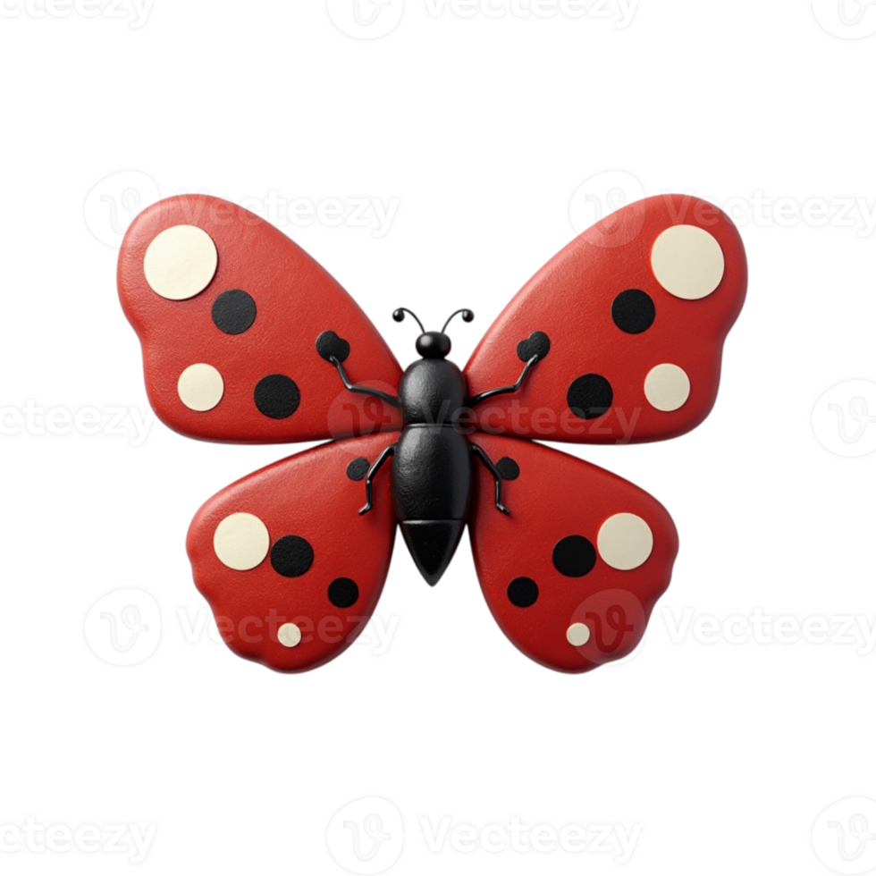 Unique red butterfly with black and white spots resembling a ladybug pattern on transparent background png