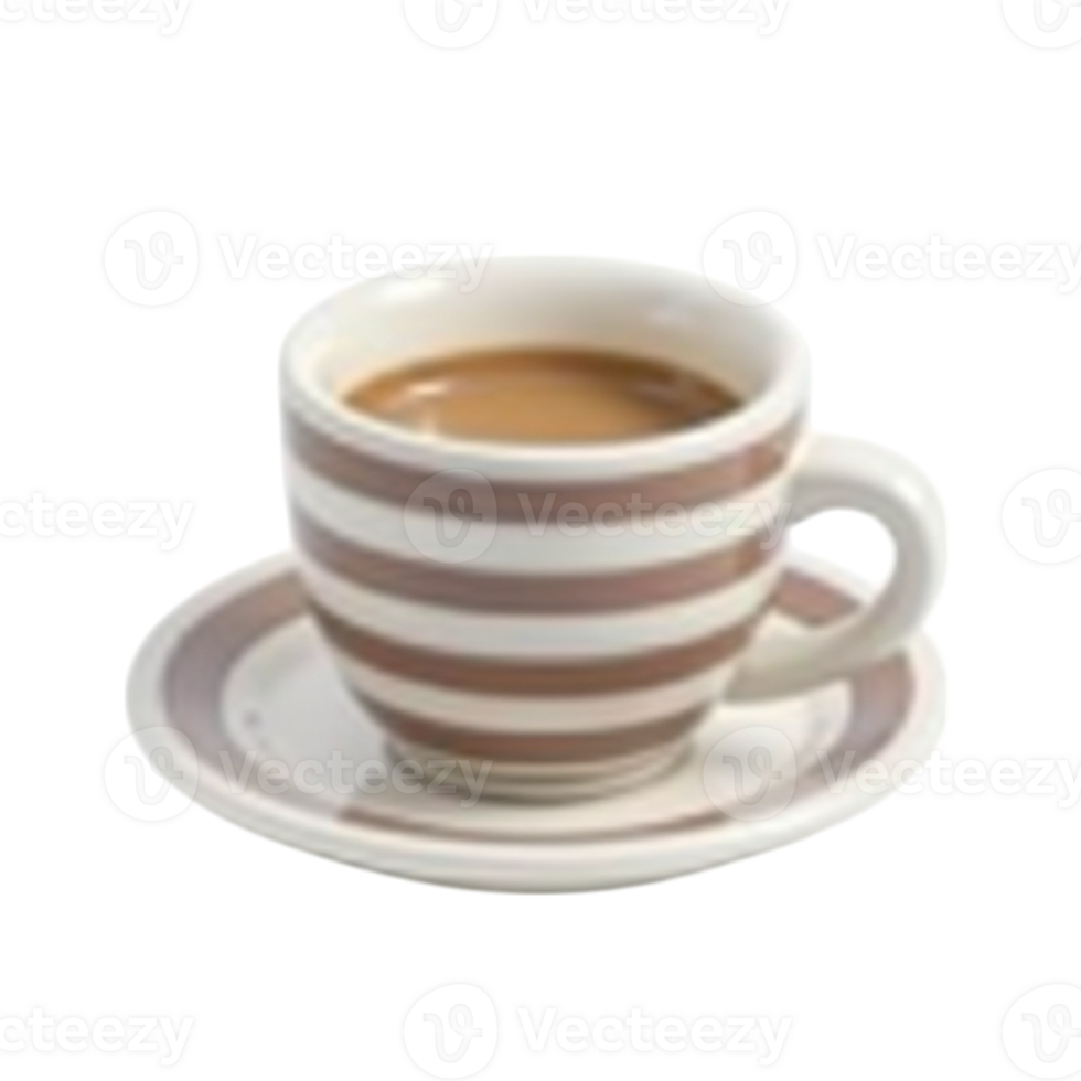 Striped Coffee Cup with Saucer Holding Fresh Coffee on a Transparent Background File png