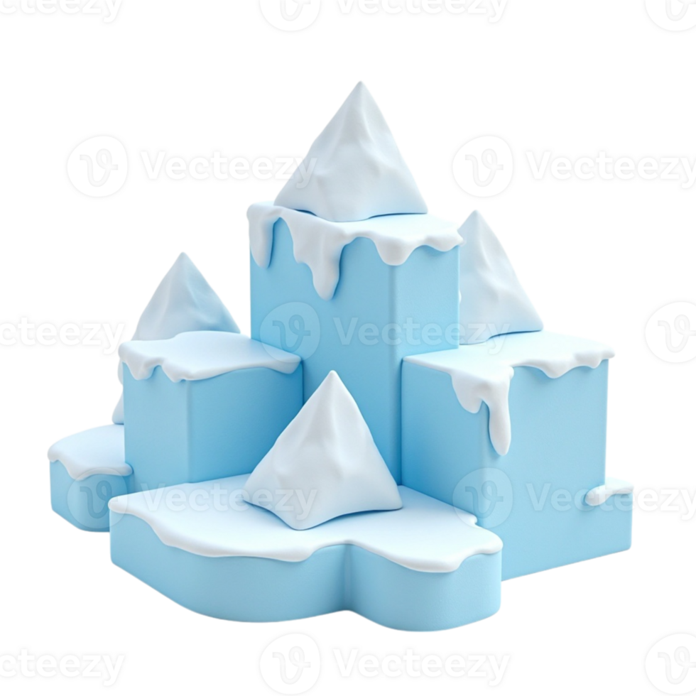 Stylized Ice Castle or Snowy Mountain Peaks 3D Render Illustration with Transparent Background png