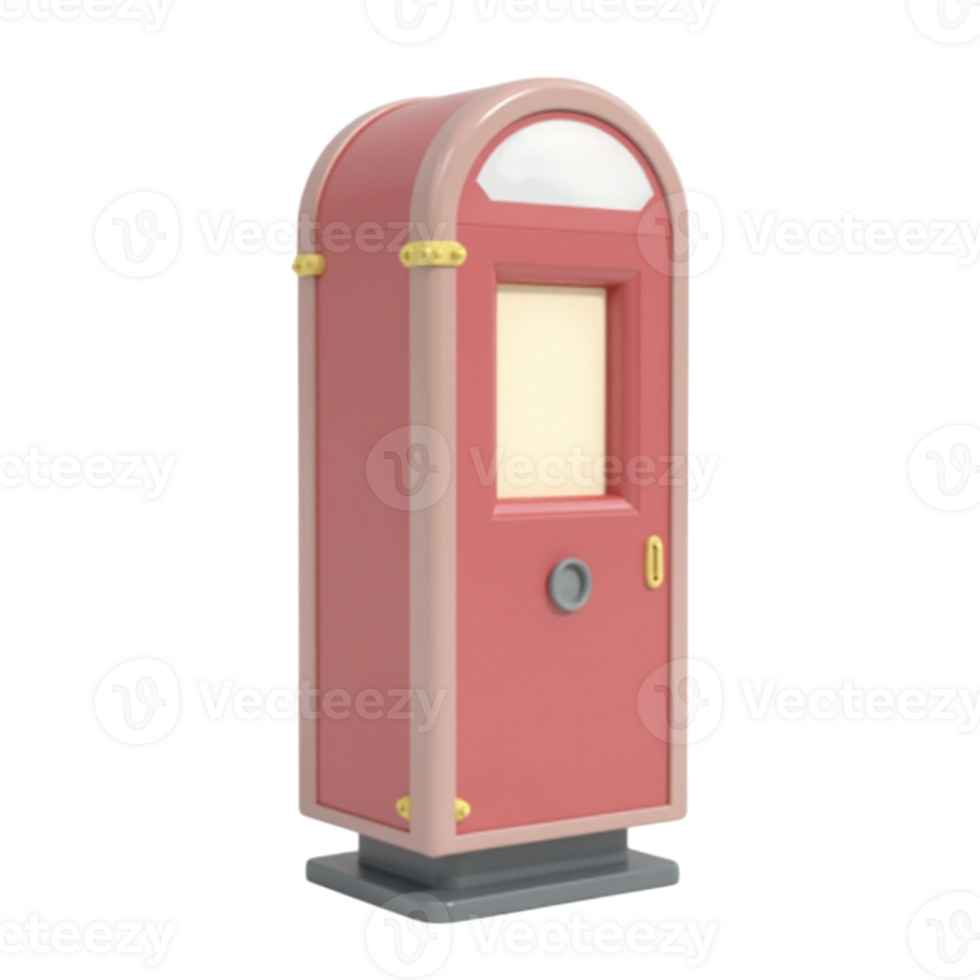 Stylized Retro Pink Door or Booth 3D Render Isolated with Transparent Background png