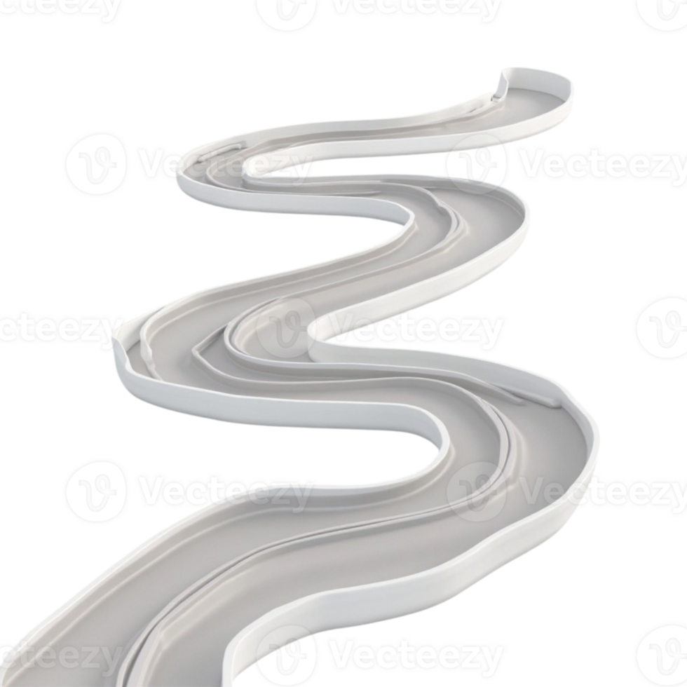 Winding Grey 3D Rendered Road Track or Path Element on Transparent Background png