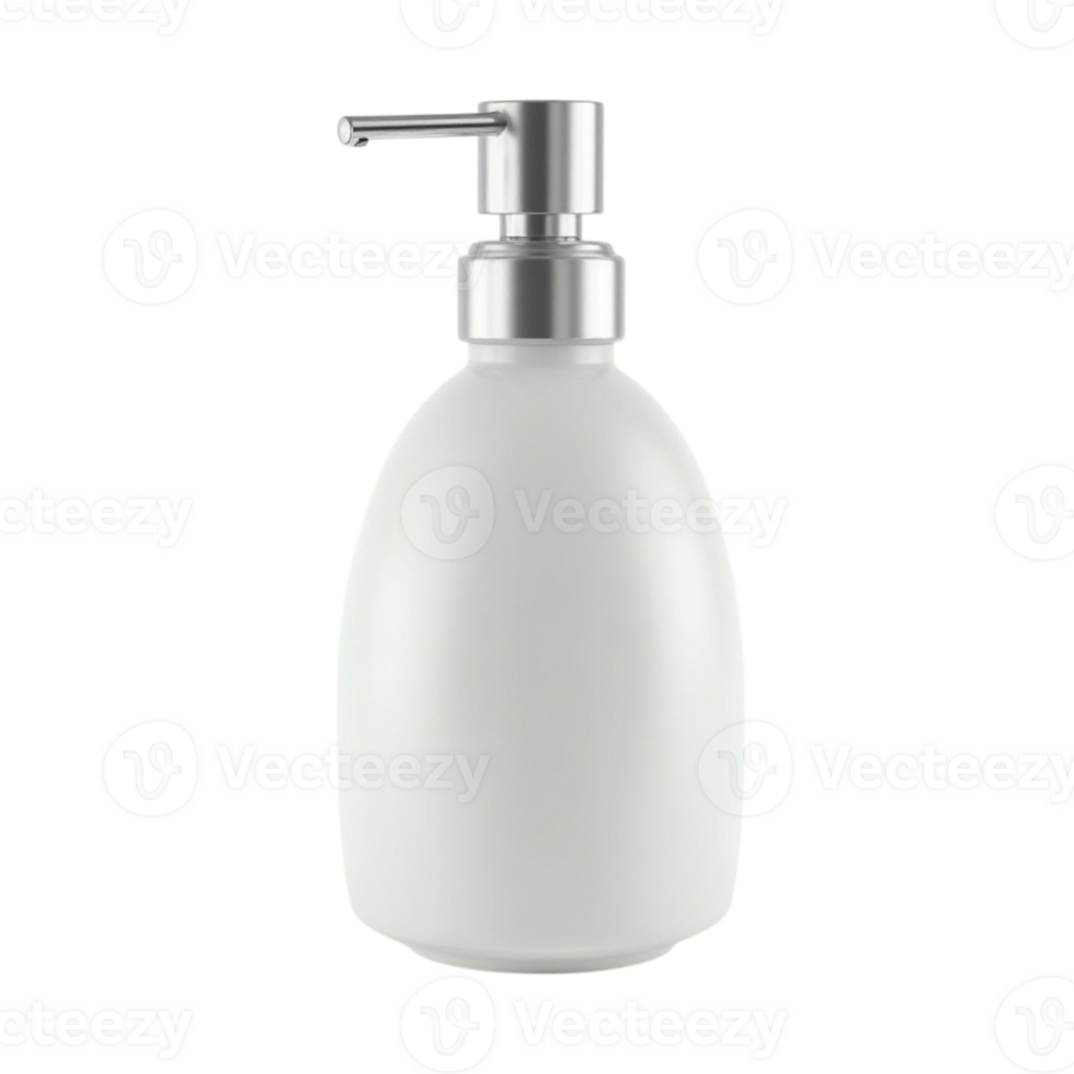 White Ceramic Liquid Soap Dispenser with Silver Pump - Modern Bathroom Accessory with Transparent Background for Design png