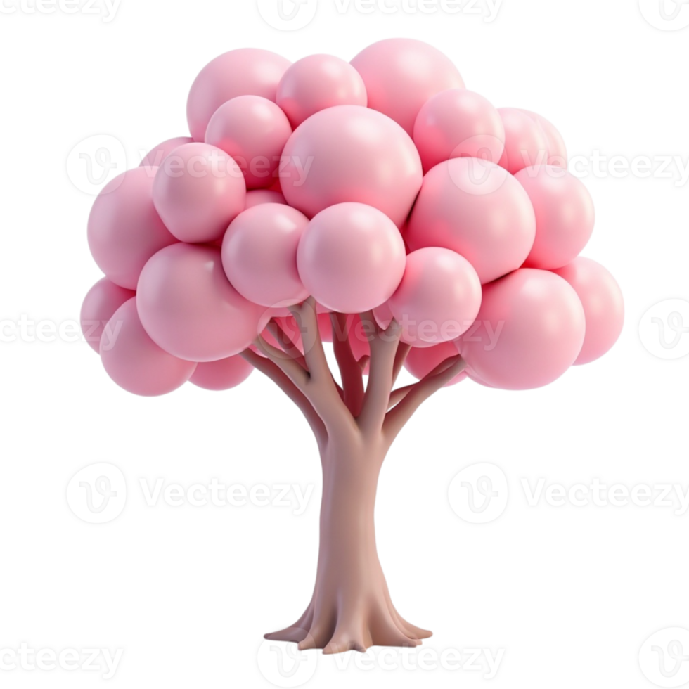 Whimsical 3D Render of a Cute Pink Bubble Tree with Transparent Background png