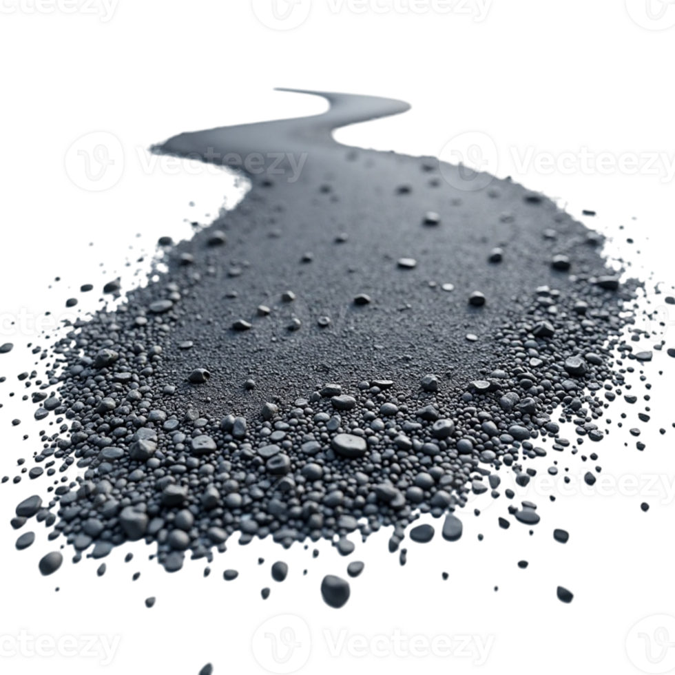 Winding dark liquid path flowing over pebbles on a black background abstract dynamic shape png