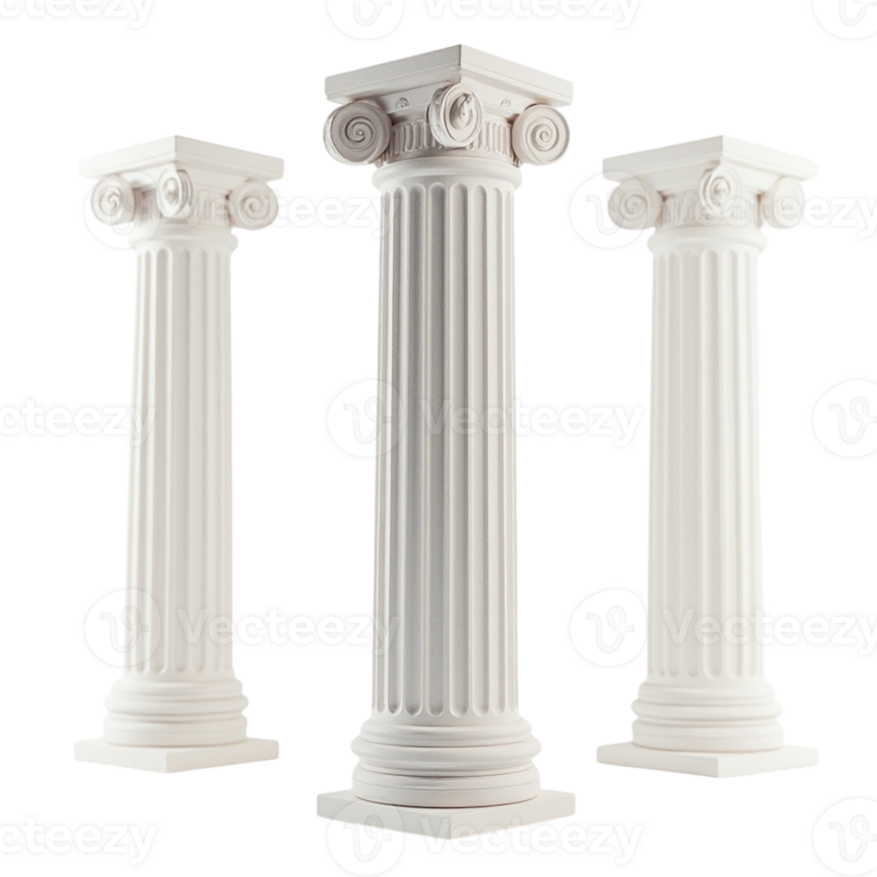 White Ancient Classical Greek Ionic Columns isolated with Transparent Background png