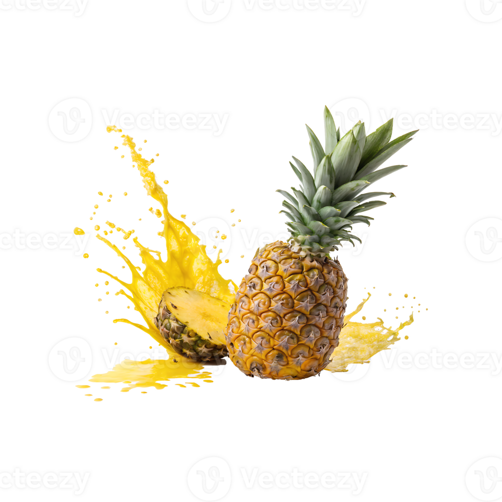 Fresh pineapple with juice splash png