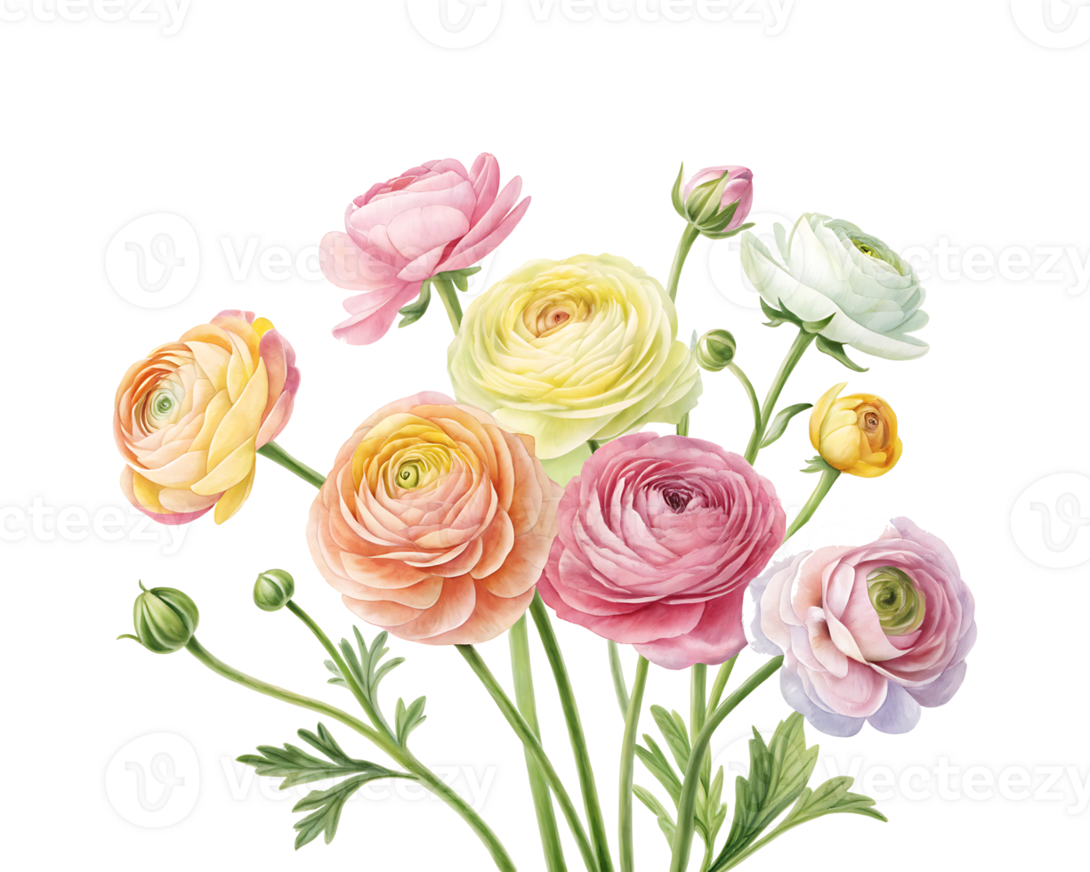 Vibrant Ranunculus Flowers in Full Bloom png