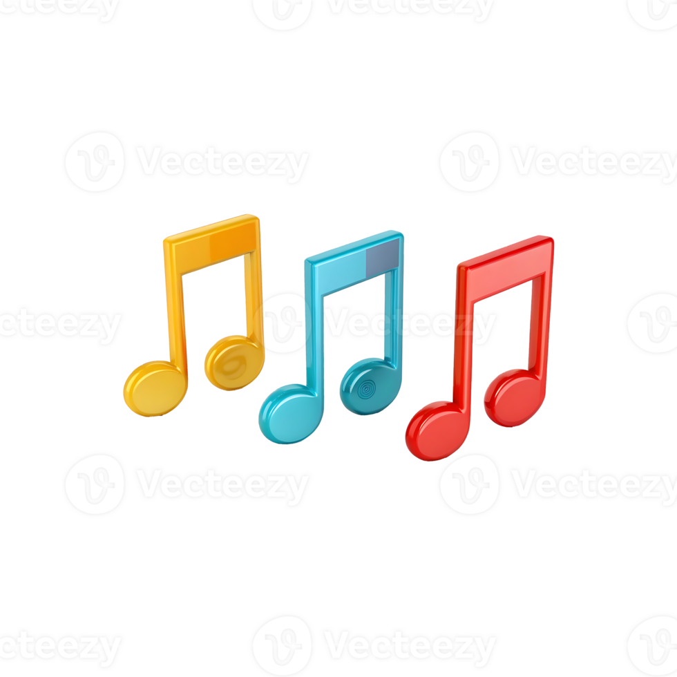 Three Dimensional Colorful Musical Notes and music notes on transparent background. png