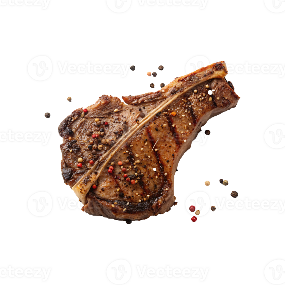 Grilled T-Bone Steak with Pepper. freshly grilled steak on transparent background. png
