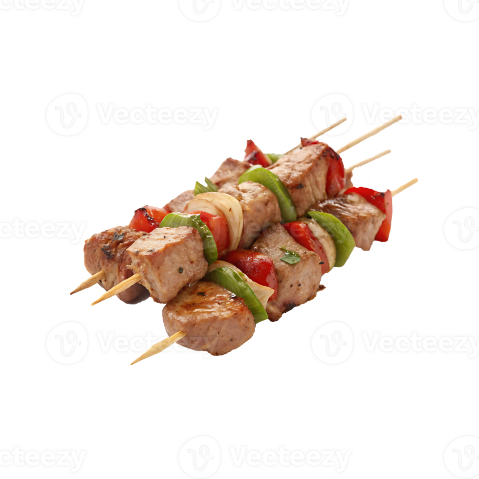 Delicious Grilled Meat and Vegetable Kabobs and shish kebab on skewers with transparent background. png