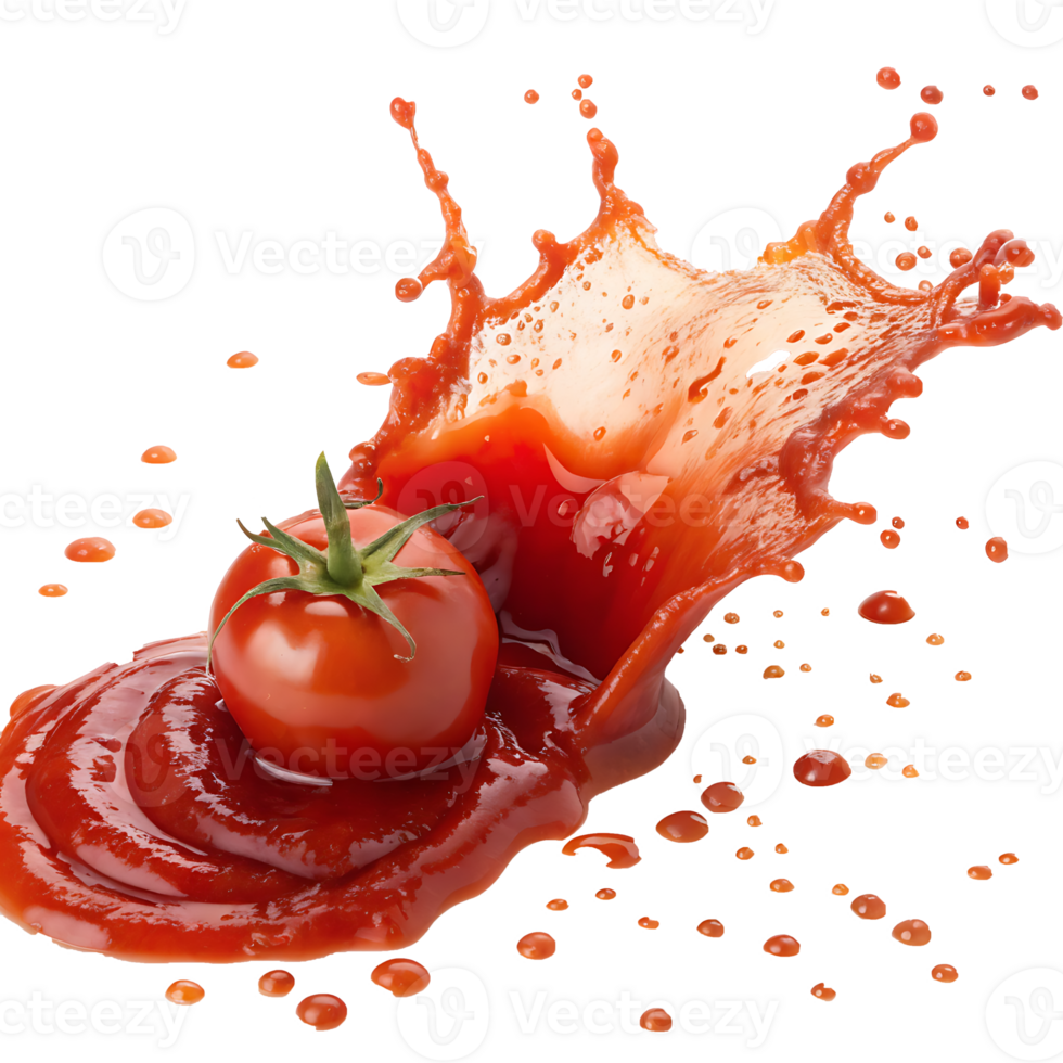 Tomato Ketchup Splash on transparent background. png