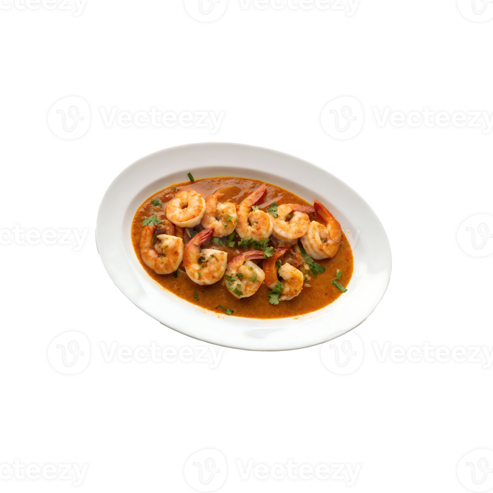 Delicious Shrimp Curry on a White Plate with transparent background. png