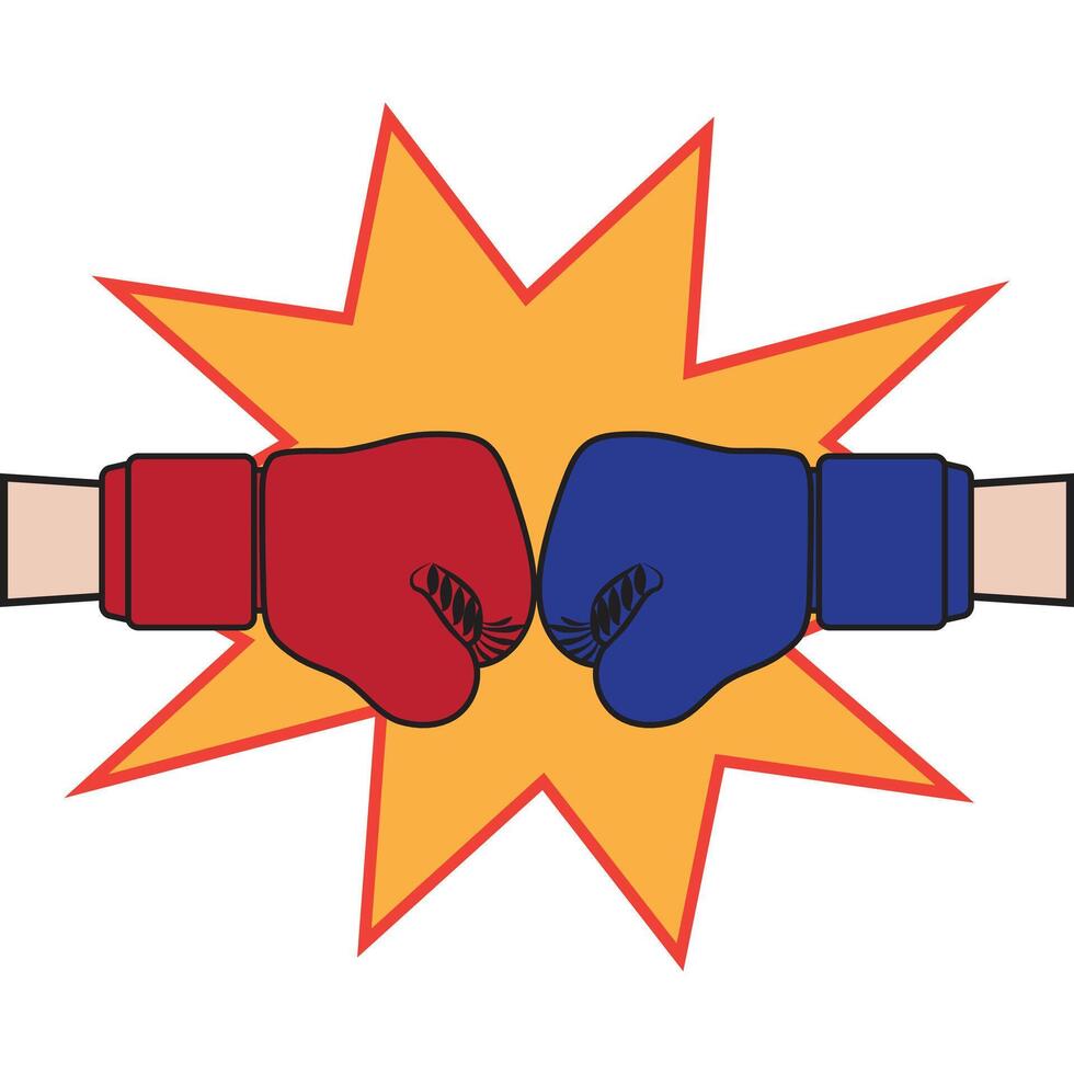 In the battle between red and blue Red gloves and Blue gloves collide. Red vs Blue. Red and blue battle. vector