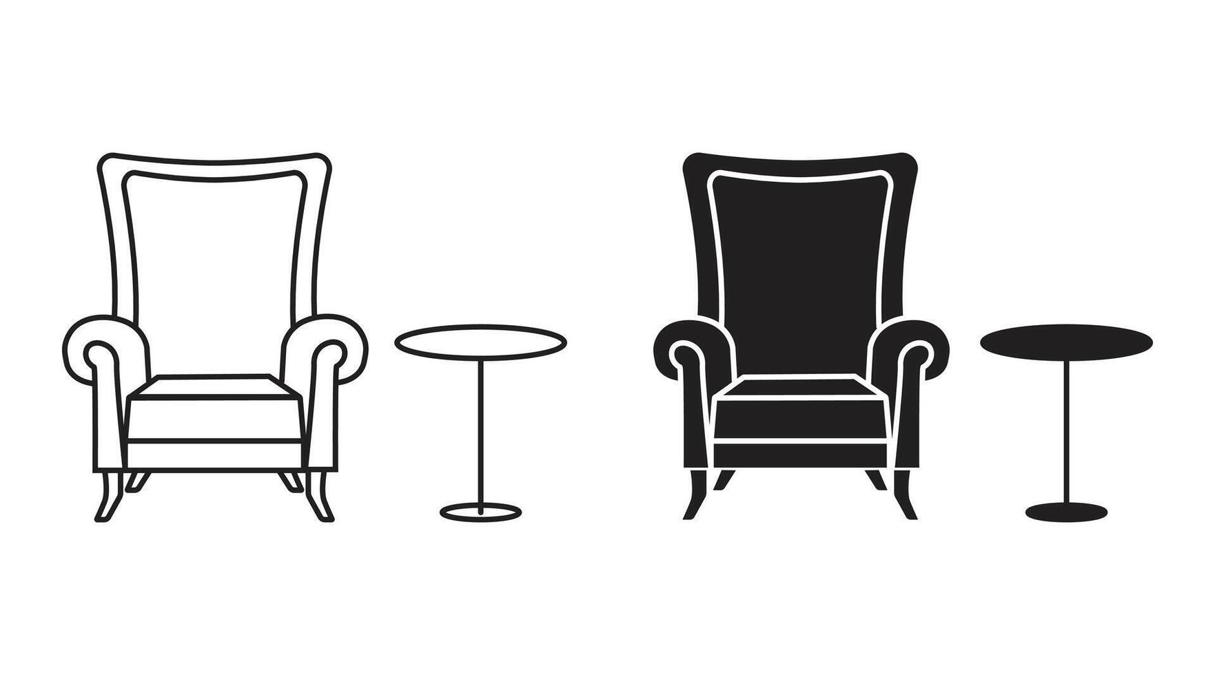 lounge sofa icon airpot sofa and small table outline black design. vector
