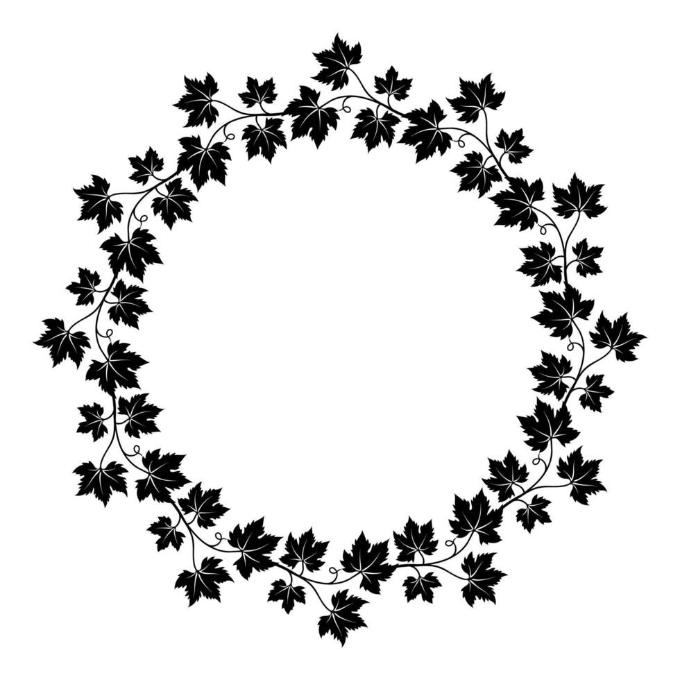 Round frame of grapevine with leaves and tendrils. Autumn harvest. Advertising label. vector
