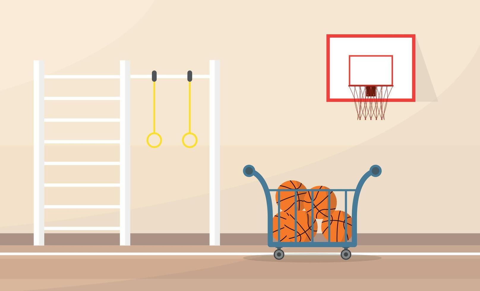 Cart of basketballs in a gym vector