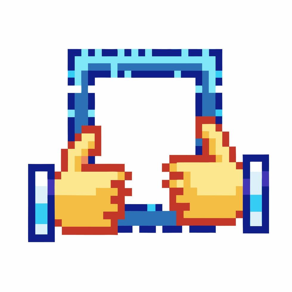 Pixel art frame made by two hands forming a rectangle gesture digital interface, touchscreen concept, retro 8 bit icon vector