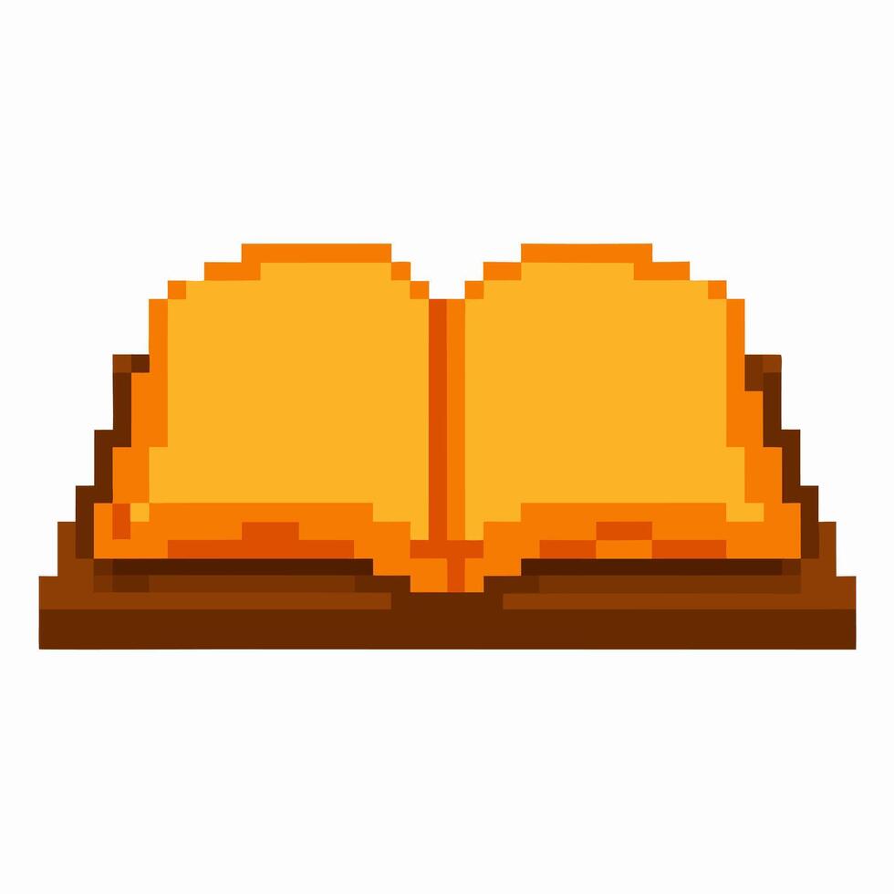 Open yellow book in pixel art retro digital illustration symbolizing reading, education, knowledge, and literature vector