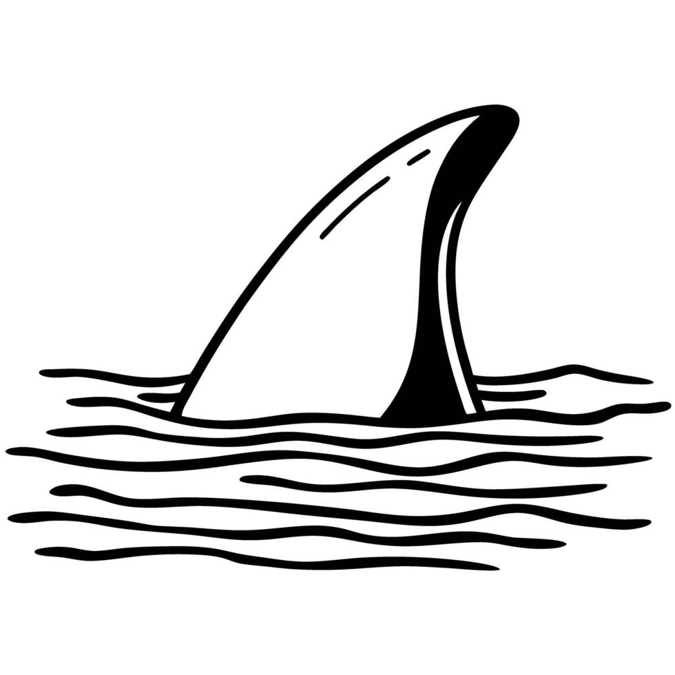 Shark fin above water surface, ocean danger symbol predator warning illustration, marine threat, aquatic wildlife alert vector