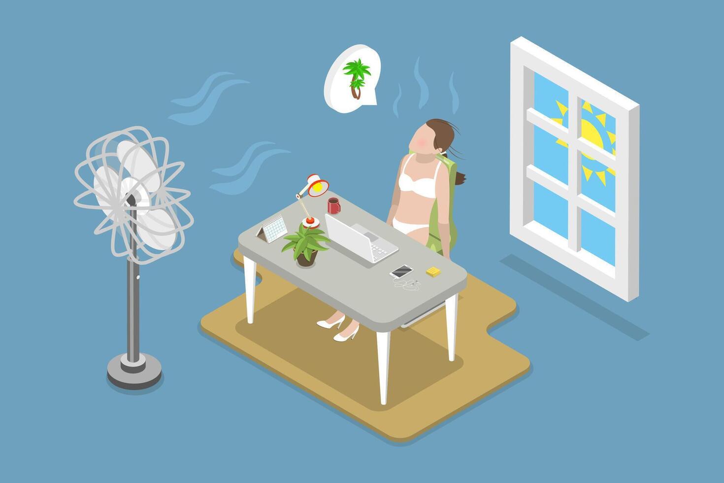 Woman in home office enjoying breeze vector