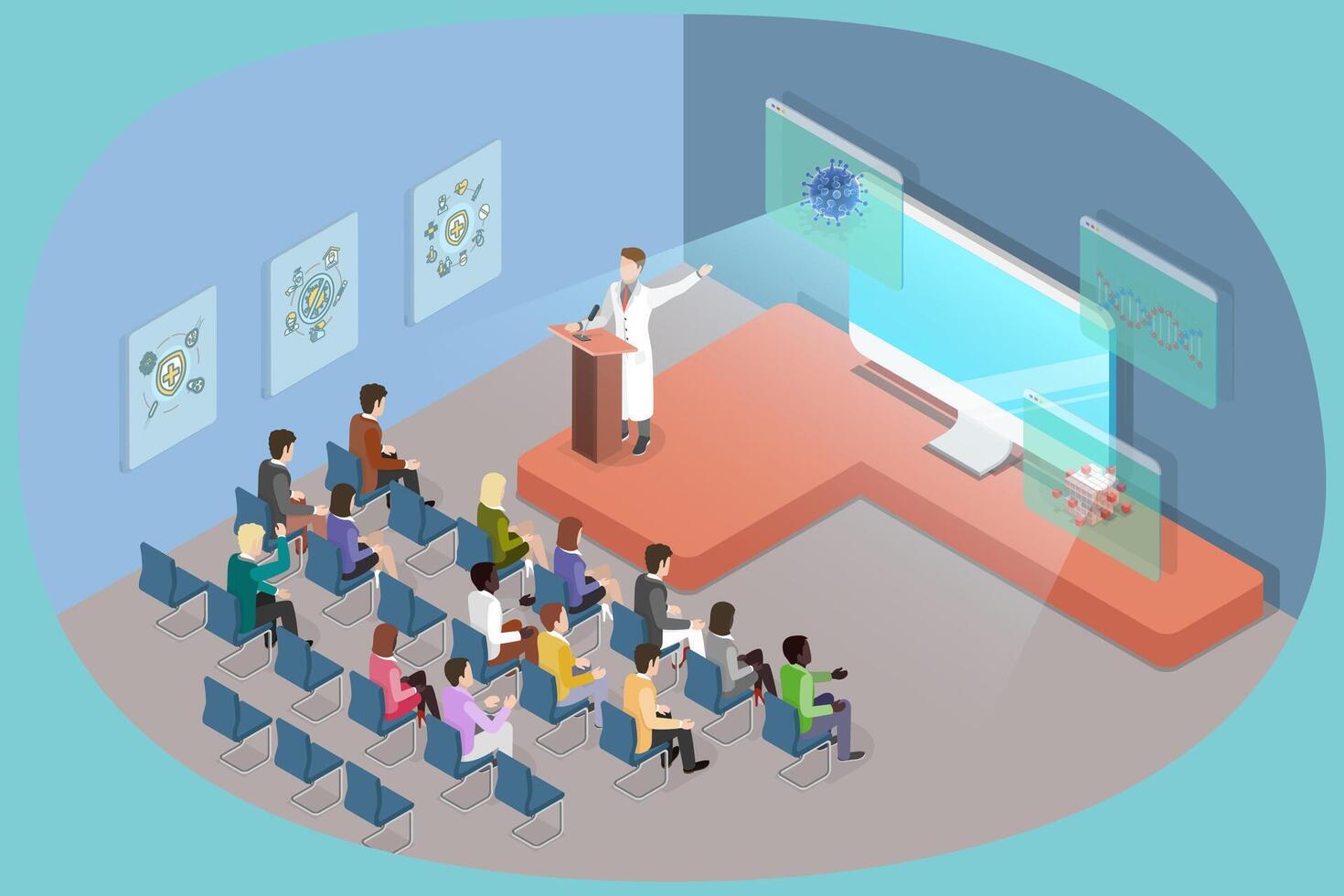 Scientist presenting to an audience vector