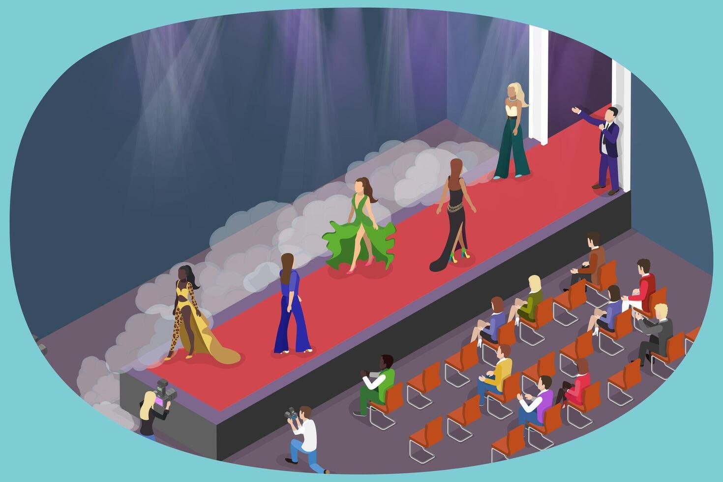 Models walking on a fashion runway vector