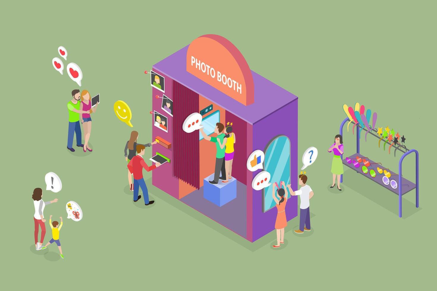 3D Isometric Flat Conceptual Illustration of Photobooth, Entertainment Fair vector