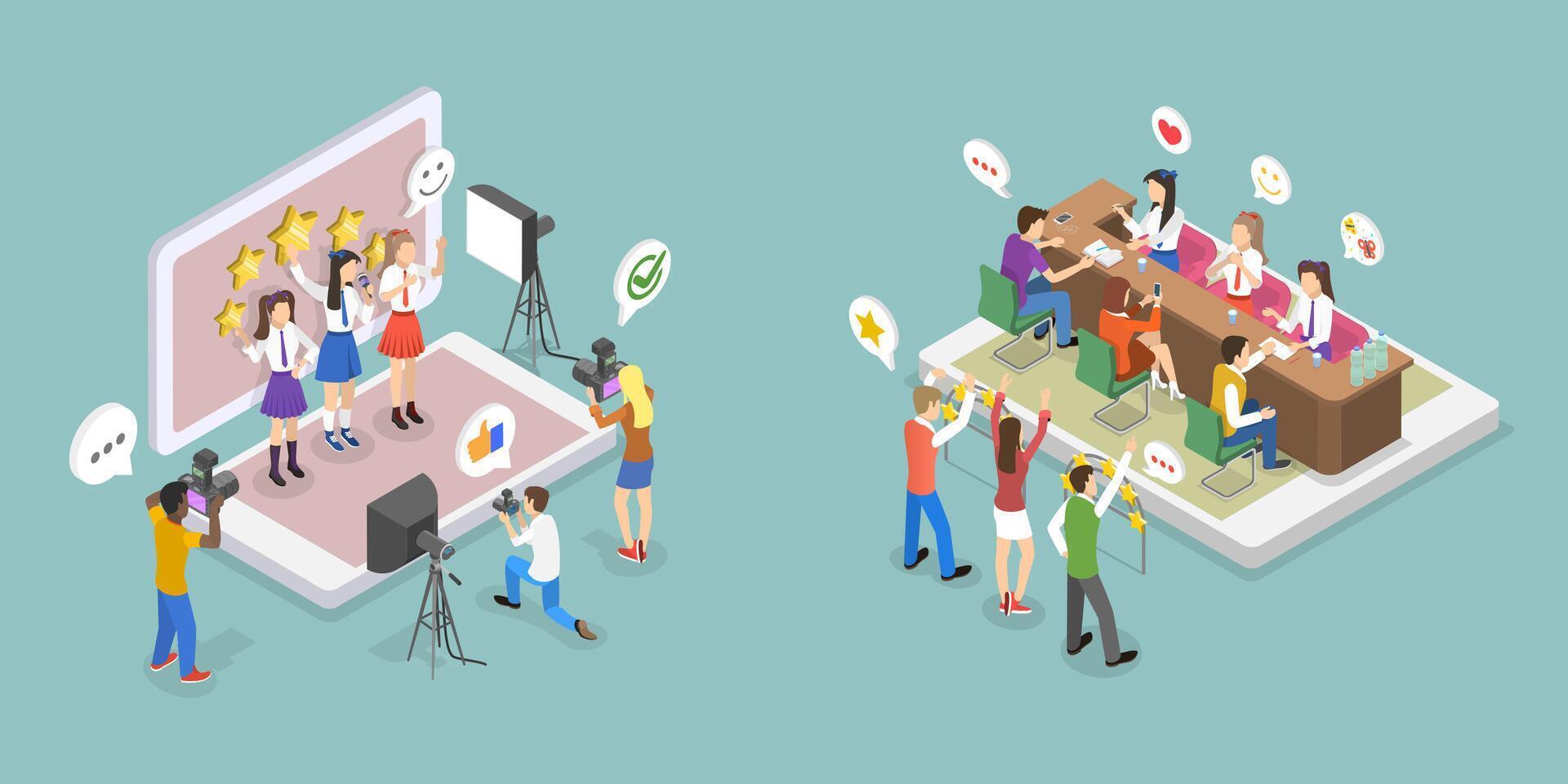 3D Isometric Flat Conceptual Illustration of Kpop Idol Culture, Enjoying Fans vector