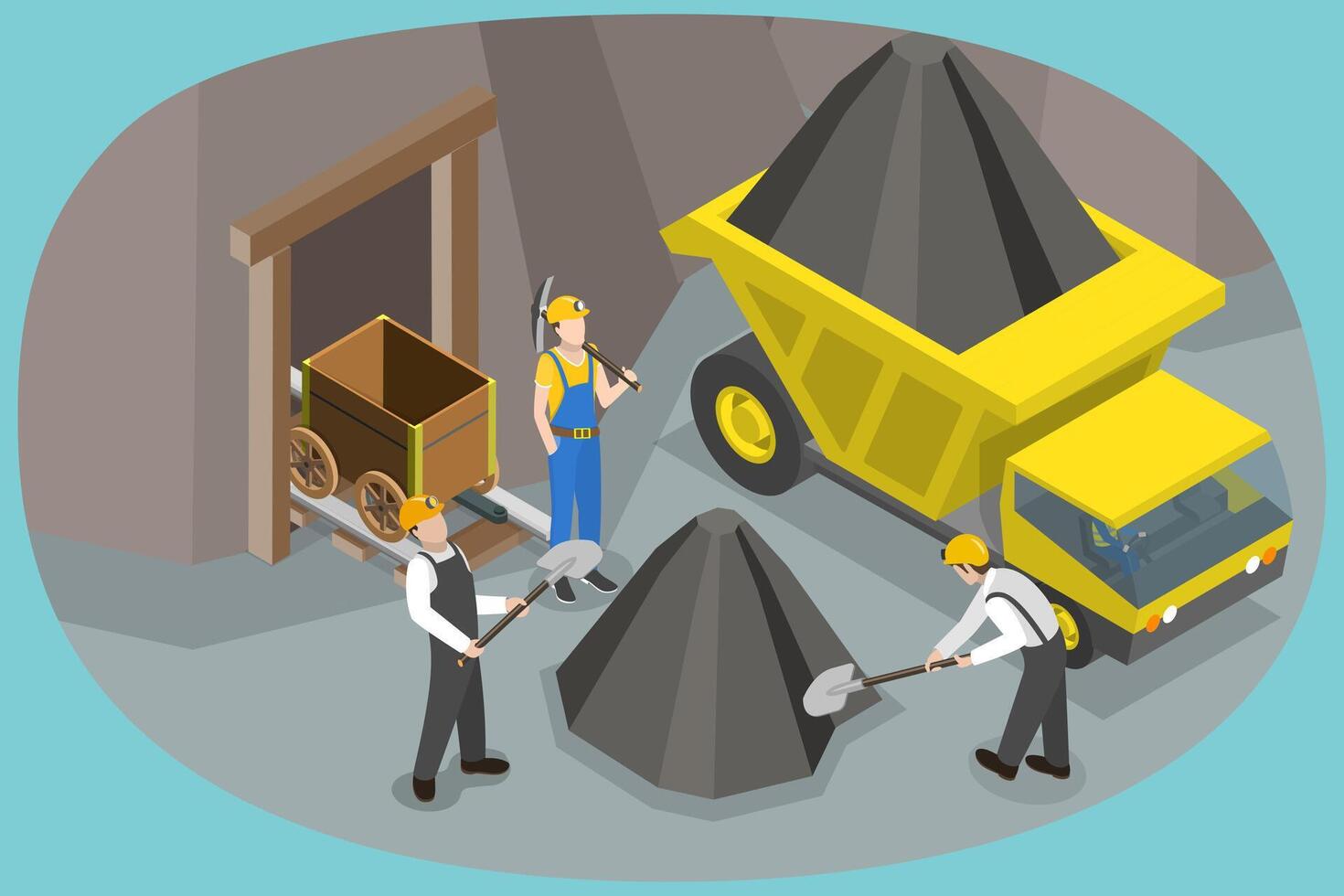 3D Isometric Flat Conceptual Illustration of Coal Mining, Extraction Industry vector