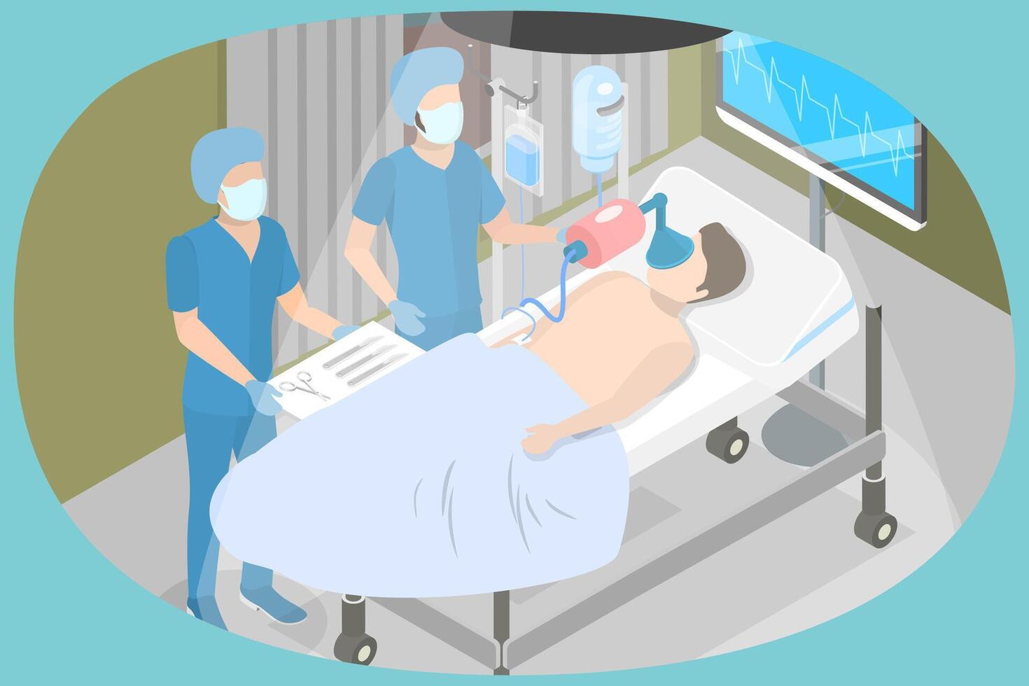 3D Isometric Flat Conceptual Illustration of Anasthesia, Surgery Operation Preparation vector
